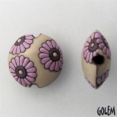 CLB-008-E-M - lentil bead in Pink Daisies on Blush from Golem Studio
