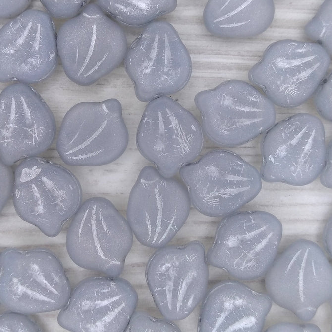 10 x Peony petals in Matt White Opal and Silver (15x12mm)