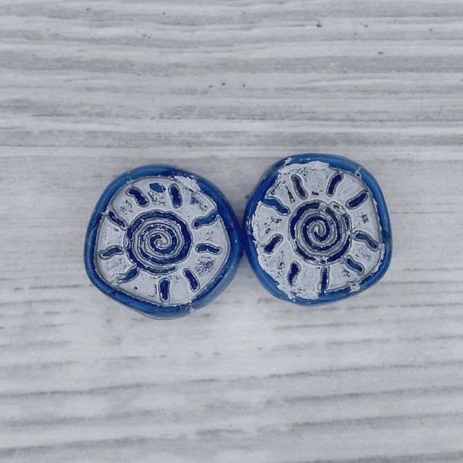 Pair of 16mm Candy Cane beads in Blue and Silver