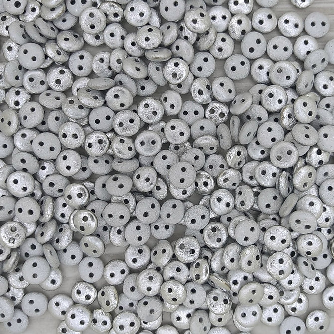 50 x two hole lentils in etched Labrador Silver