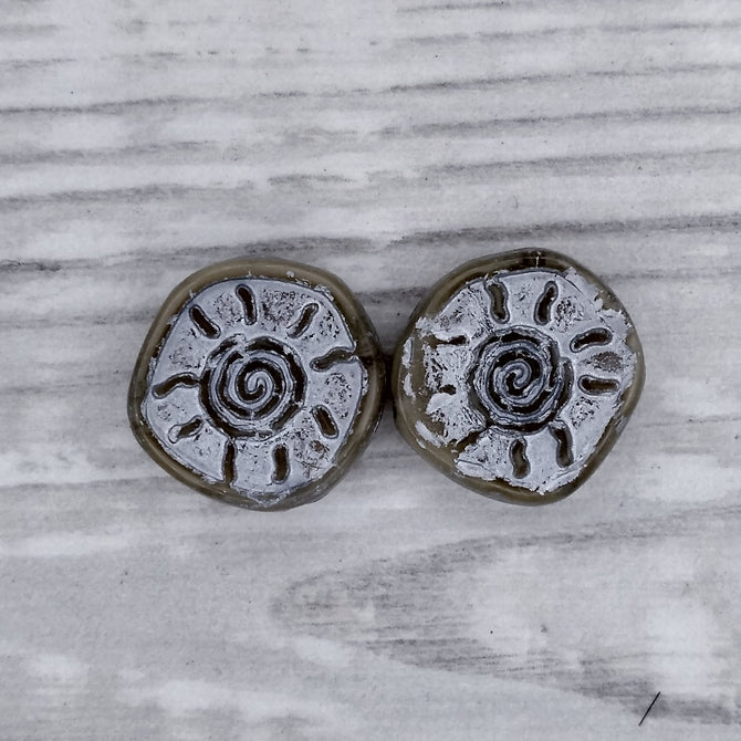 Pair of 16mm Candy Cane beads in Light Brown and Silver