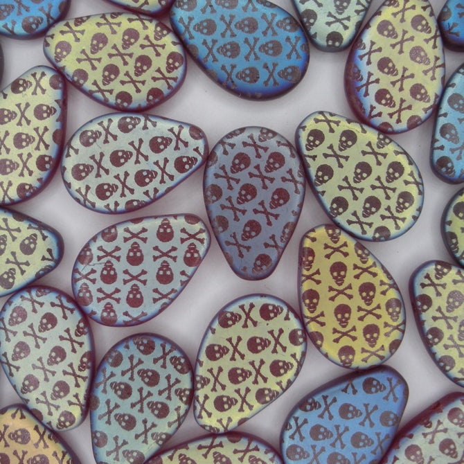 6 x Laser etched Red Skull and Crossbones drops (18x12mm)