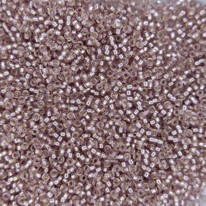 0012 - 5g Size 15/0 Miyuki seed beads in Silver lined Smoky Amethyst