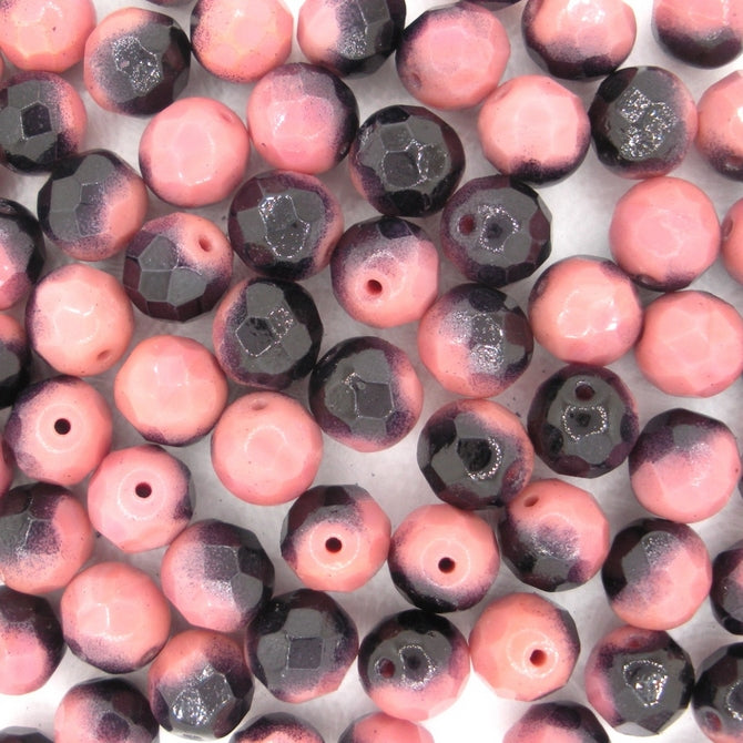25 x 8mm faceted beads in Pink/Black