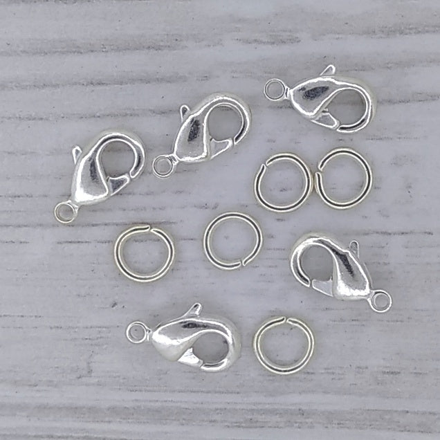 5 x 10mm Lobster Clasps in Silver with rings (UK Production)