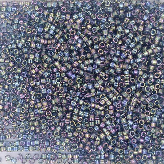 DB0111 - 5g Size 11/0 delicas in Transparent Blue Grey Rainbow Gold Lustre
