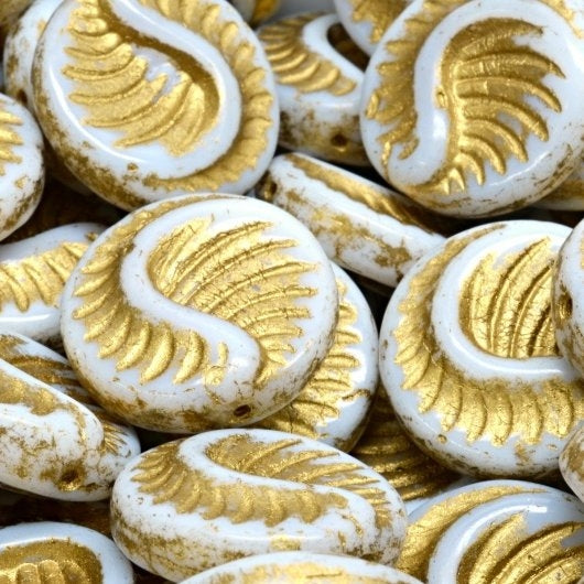 2 x 19mm Fossil Coins in Alabaster with Gold