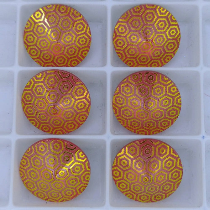 14mm rivoli in Hyacinth with laser etched Small Hexagons (Aurora)