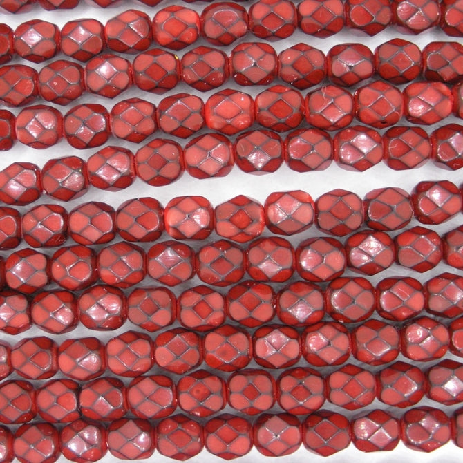 25 x 6mm snake skin beads in Dark Coral