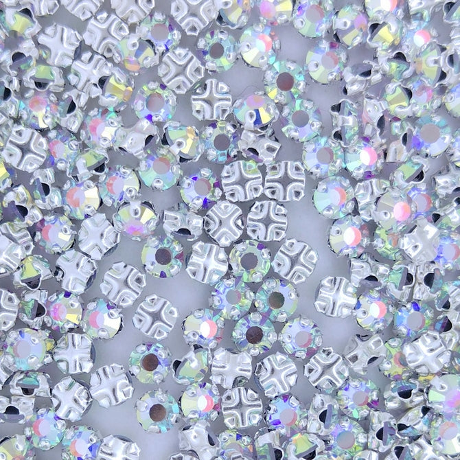 SS12 or 3.3mm Rose Montee in Crystal AB with Silver setting (Aurora)