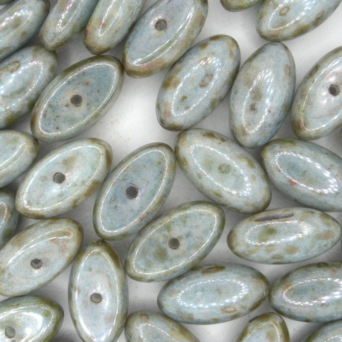 Cab95 - 4 oval cabochons in Alabaster/Blue Lustre (Modern) 9x16mm