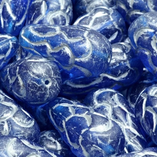 25x12mm Pine Cone drop in Capri Blue with Silver