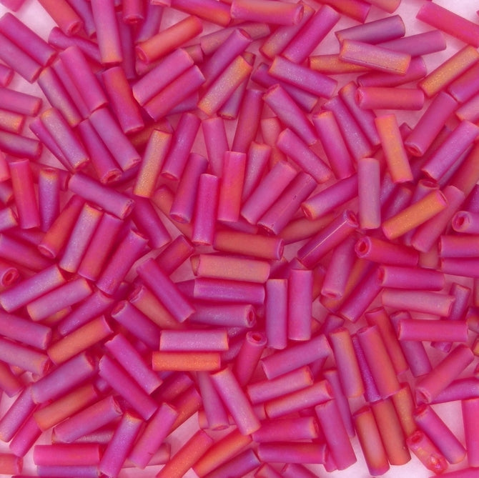 10g x 6mm Matsuno Bugles in Frosted Ruby Red AB