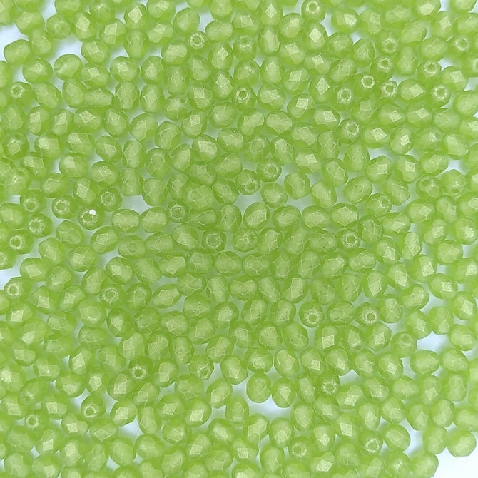 50 x 4mm faceted beads in Sueded Gold Olivine