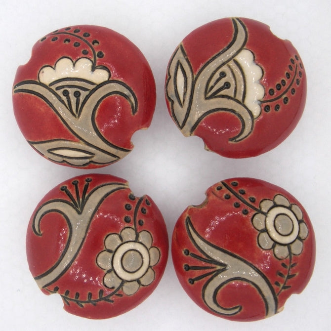 CLB-092-A-M lentil bead in Tuscany Red Paisley Flower