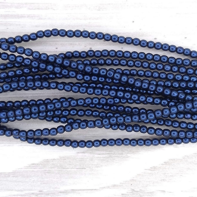 150 x 2mm round pearls in Midnight Blue