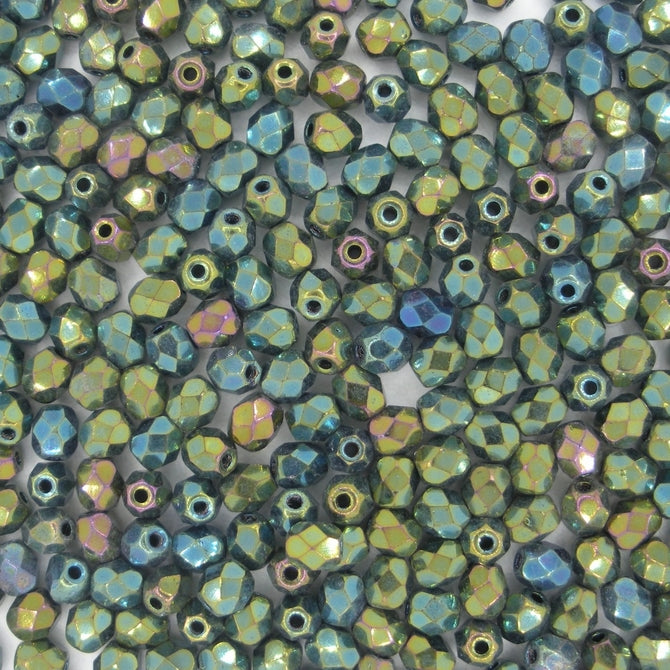 50 x 4mm faceted beads in Green Iris