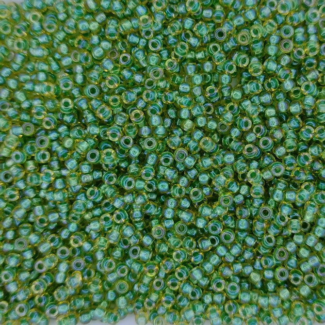 0375 - 50g Size 11/0 Miyuki seed beads in Sparkling Green lined Light Topaz Lustre