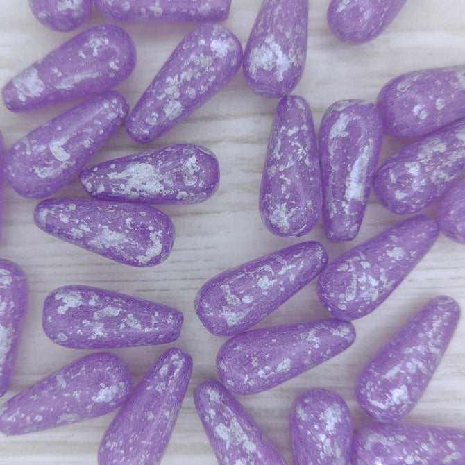 Pair of 20x9mm drops in Heather with Silver Splash