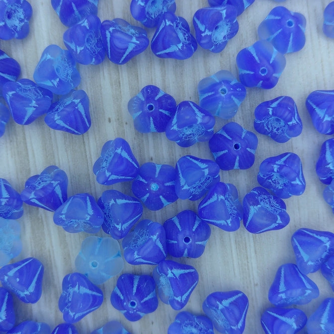 15 x Bell Flower in Matt Sapphire Opal/Turquoise (8x6mm)