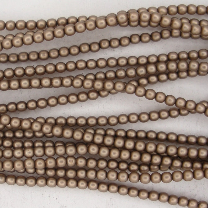150 x 2mm round pearls in Taupe Satin