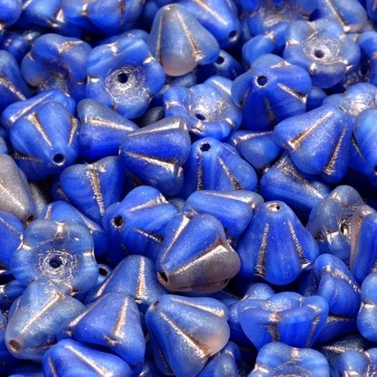 15 x Bell Flower in Matt Sapphire Opal with Bronze (8x6mm)