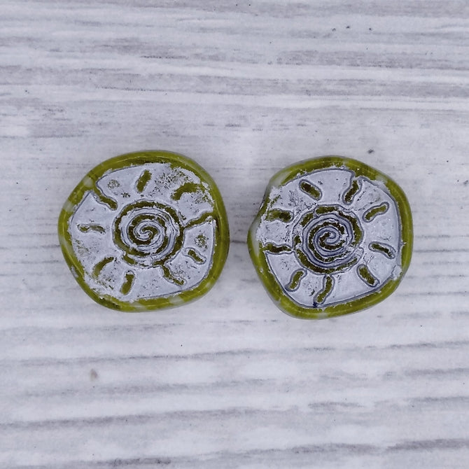 Pair of 16mm Candy Cane beads in Pale Green and Silver