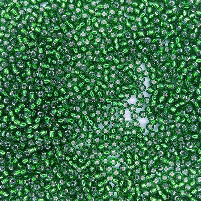 0016 - 10g Size 8/0 Miyuki seed beads in Silver lined Green