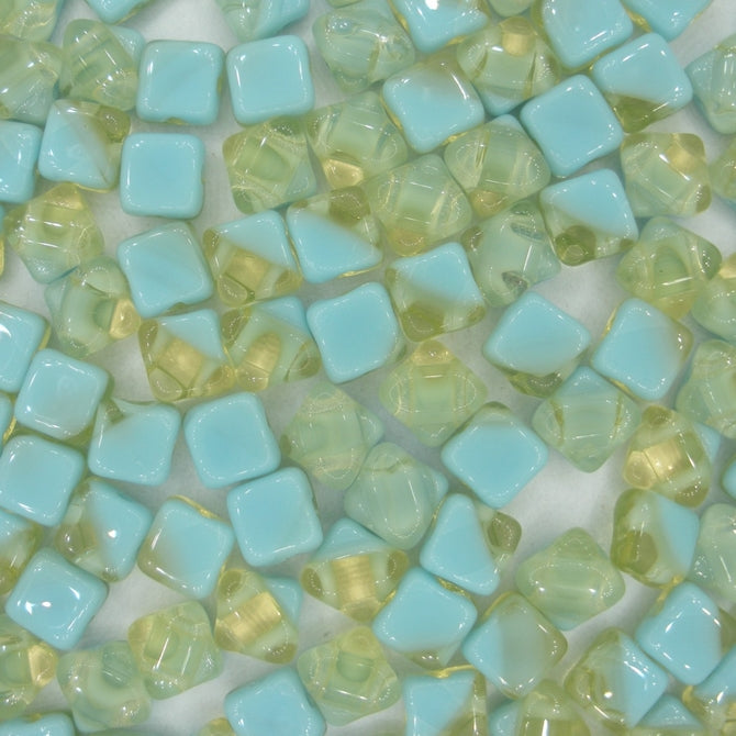 25 x 6mm Silky beads in Turquoise/Green
