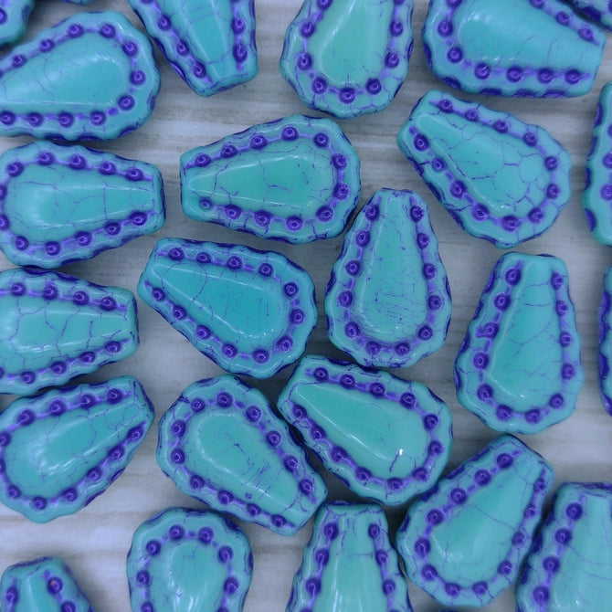 4 x Lacy Tear drops in Jade and Dark Blue (17x12mm)