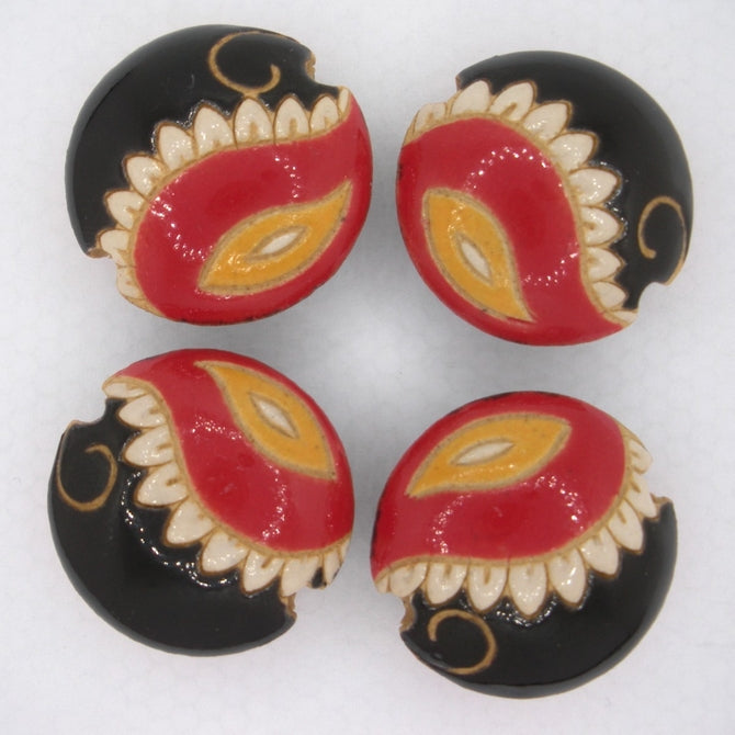 CLB-062-B-M lentil bead in Red and Black Paisley from Golem Studio
