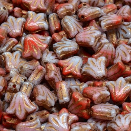 10 x 9mm Lily flowers in White/Orange with Copper