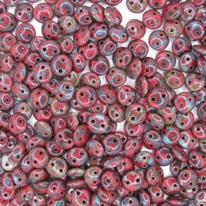 25 x CzechMate lentils in Opaque Red Picasso