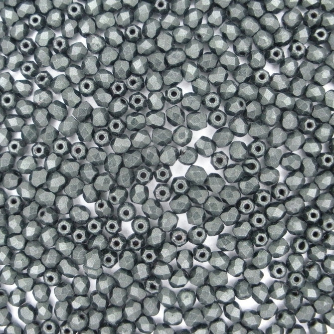 50 x 3mm faceted beads in Metallic Suede Dark Forest