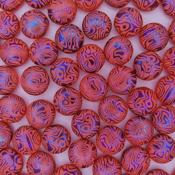 6 x 12mm candy beads in Opaque Red with Laser etched Contours