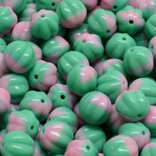 10 x 8mm melon beads in Opaque Light Pink/Light Mint