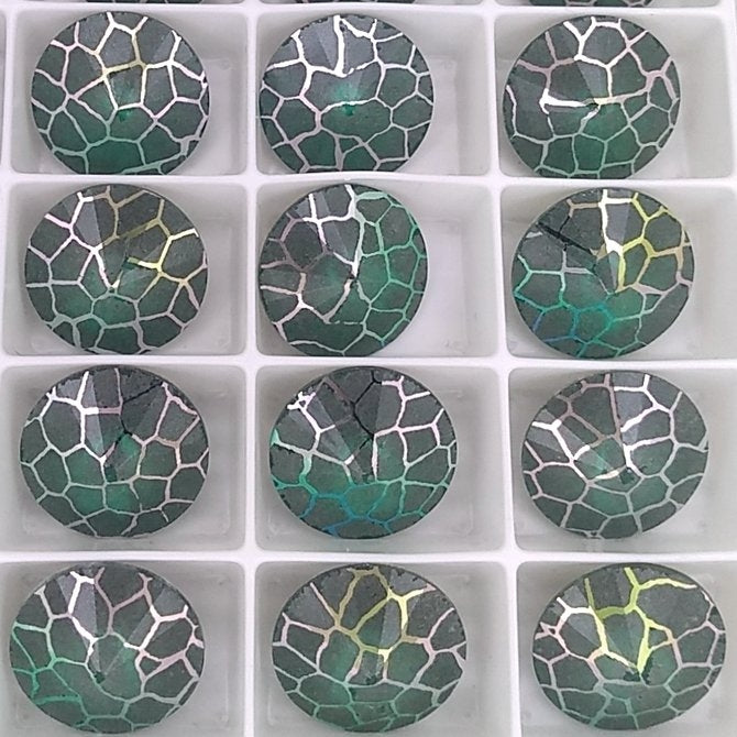 14mm Rivoli in Emerald AB with Laser Etched Giraffe 2 pattern (Swarovski)