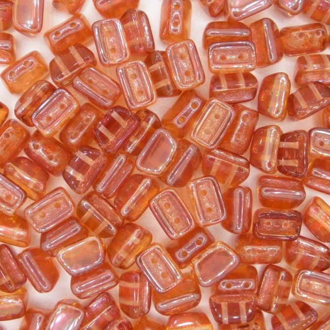 25 x Roofy beads in Crystal/Dark Apricot