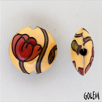 CLB-010-B-M lentil bead in Red Poppies on Yellow from Golem Studio