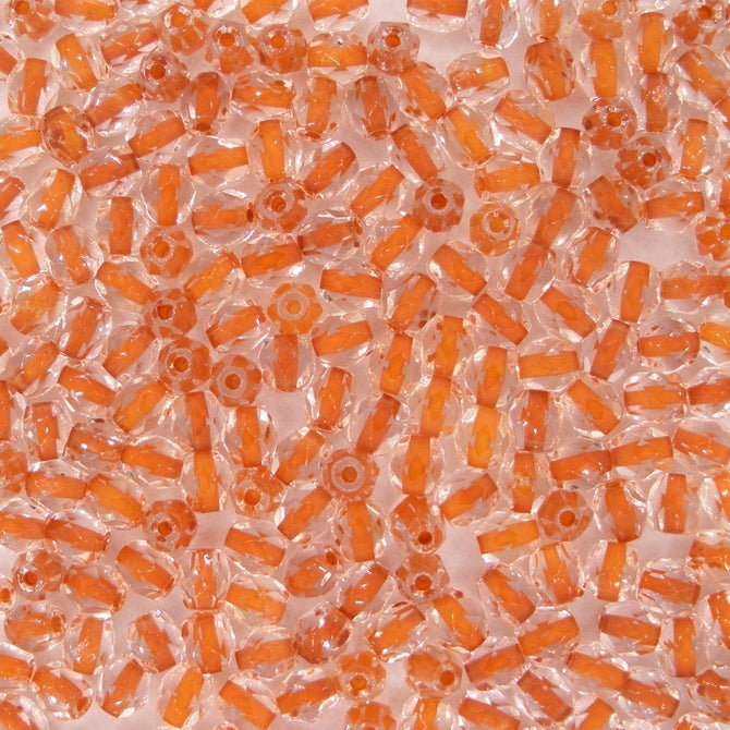 50 x 4mm faceted beads in Orange lined Crystal
