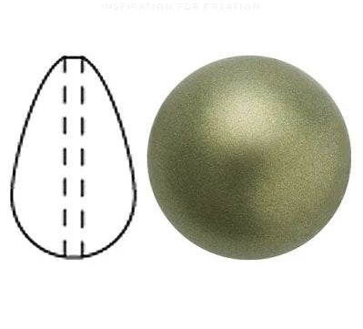 Nacre pearl pear drop in Dark Green (15x8mm)