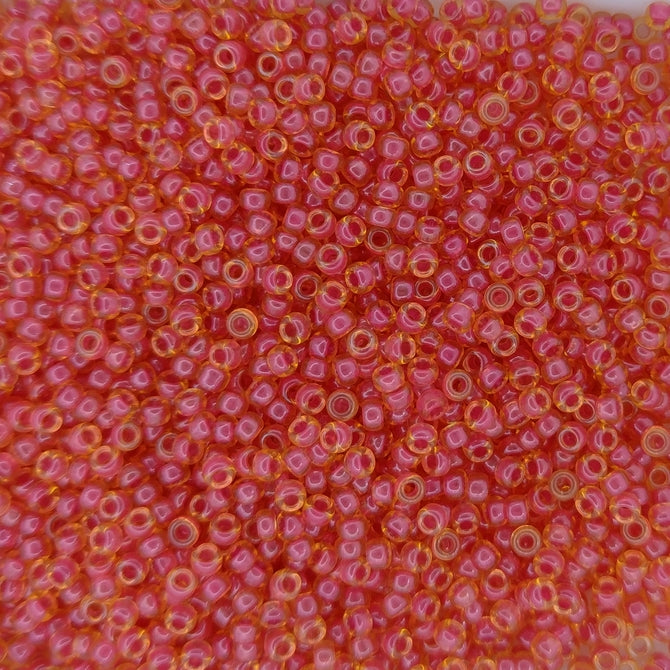 0373 - 10g Size 11/0 Miyuki seed beads in Dark Rose lined Light Topaz Lustre