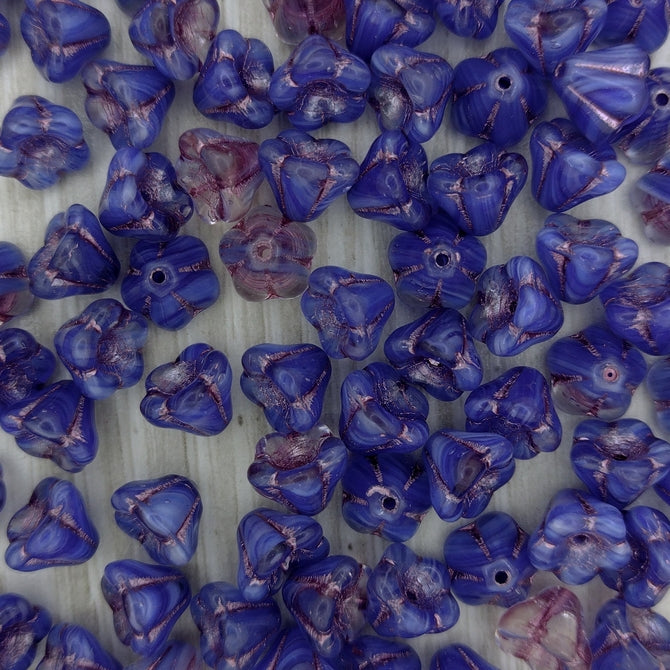 15 x Bell Flower in Sapphire Opal with Pink Lustre (8x6mm)
