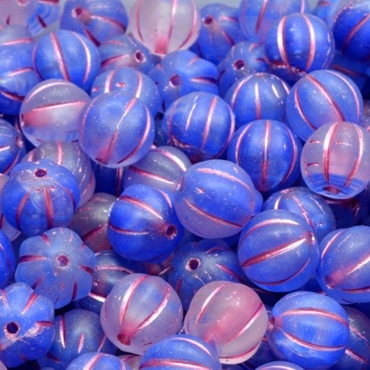 10 x 8mm melon beads in Matt Sapphire Opal with Pink