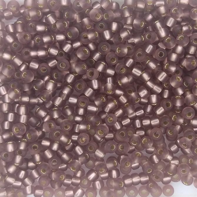 0012F - 10g Size 8/0 Miyuki seed beads in Matt Silver lined Smoky Amethyst