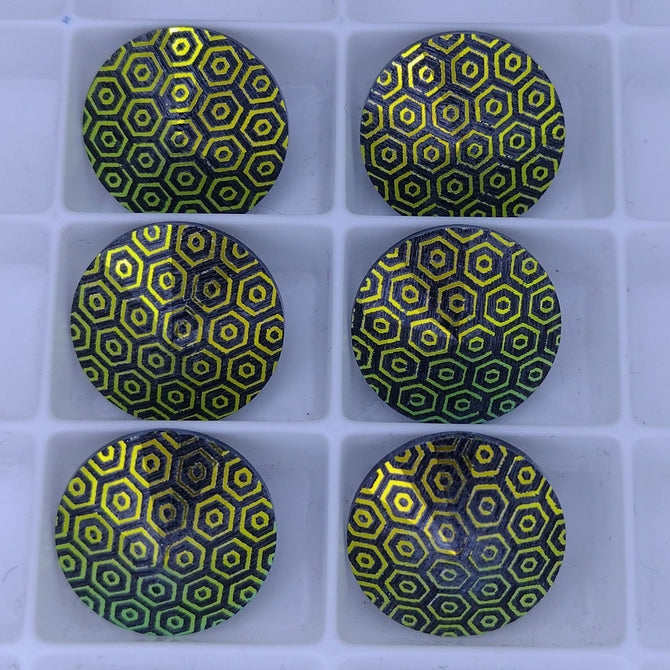 14mm rivoli in Black with laser etched Small Hexagons (Aurora)