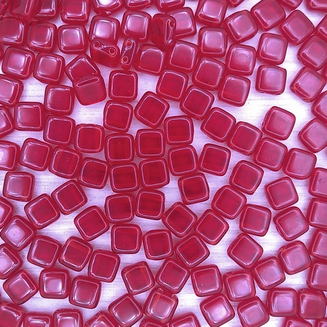 25 x 6mm Czech tiles in Ruby Red