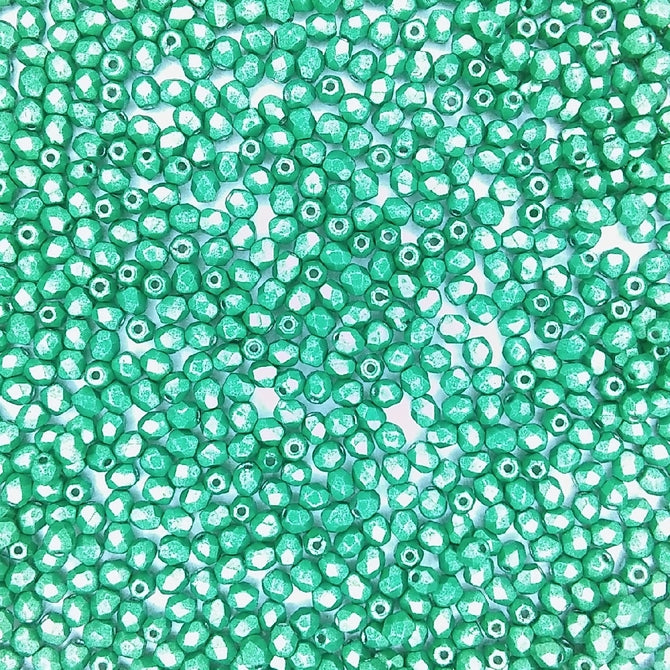 50 x 3mm faceted beads in Saturated Metallic Kale