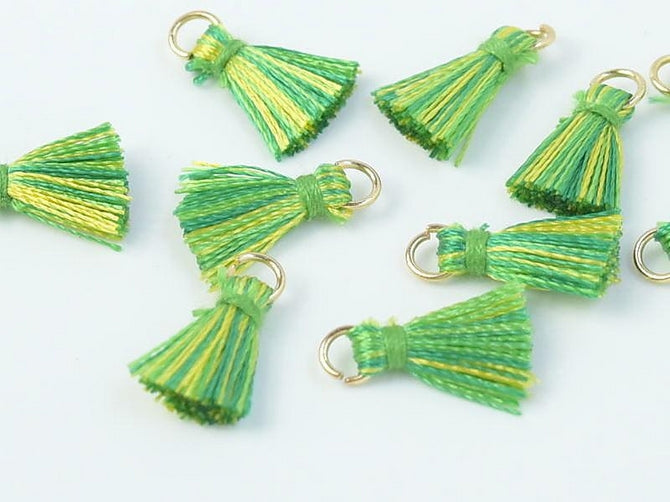 Pair of 1cm Cotton tassels in Green/Yellow