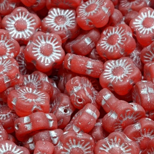 10 x 10mm Sunset flowers in Matt Berry with Silver